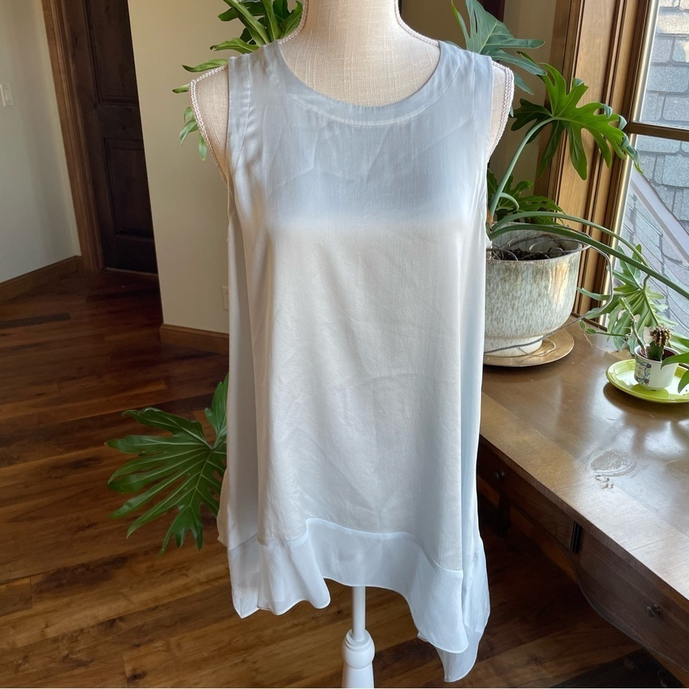 Eileen Fisher Asymmetrical Silk Chiffon Detail Sleeveless Top
